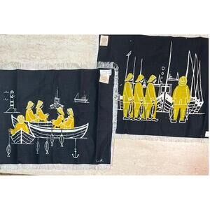 Liv Hassels MCM Norwegian Folk Art 18x13 Textile Set of 2  Fringed Signed NWT